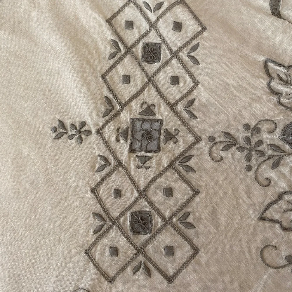 Vintage European Embroidered Floral Grape Vines Tablecloth 65